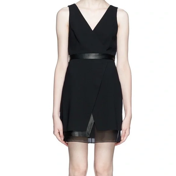 Alice + Olivia Brice layered lamb leather silk black mini sleeveless dress nwt 2 - Picture 4 of 13